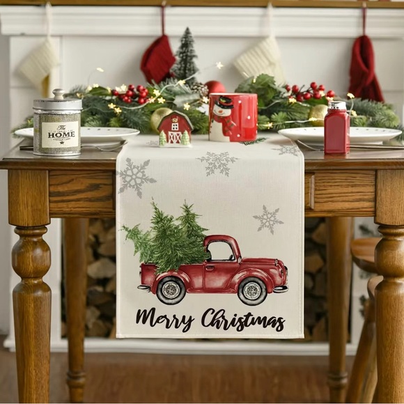 New Merry Christmas Snowflake Table Runner 72x13 - Picture 2 of 2